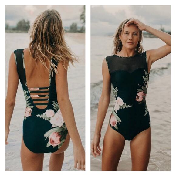 Albion Other - Albion The Maria Carolina Floral Rose One Piece Swimsuit XS Mesh Strappy Back